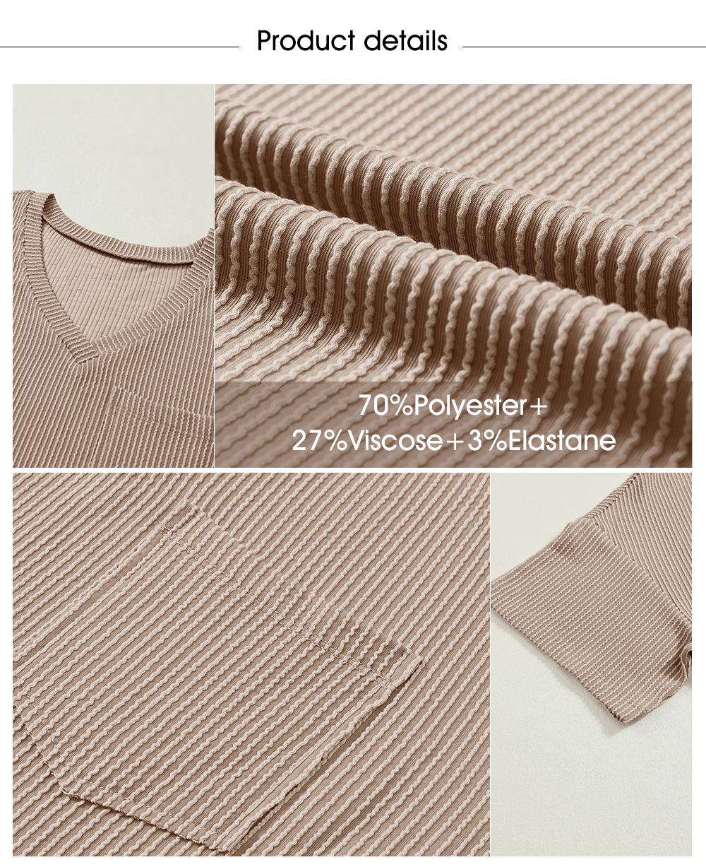 EVALESS Women's Oversized Summer T Shirts Tops V Neck Short Sleeve Ribbed Knitted Casual Loose Fit Blouses with Pocket 2026 Womenswear Outfits Summervibes Deals For You Days summer outfits