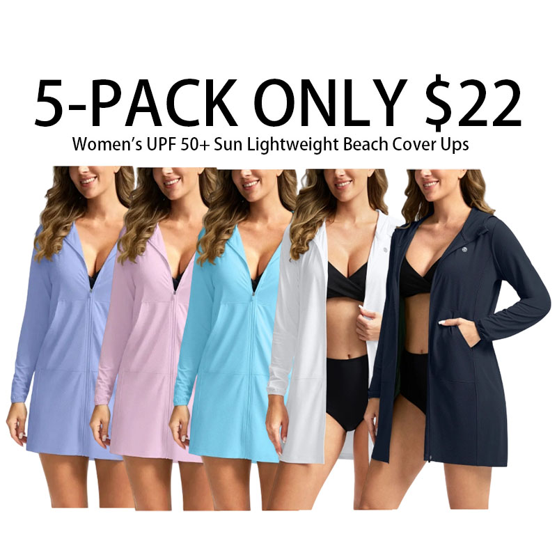Women's UPF 50+ Sun Protection Swim Long Jacket SPF Lightweight Beach Cover Ups