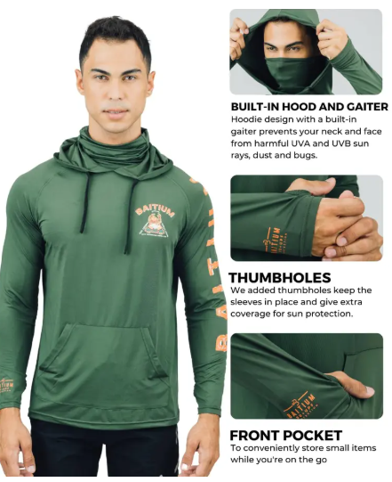 Men’s Hooded UPF 50 Long Sleeve Fishing & Construction Shirt with Gaiter