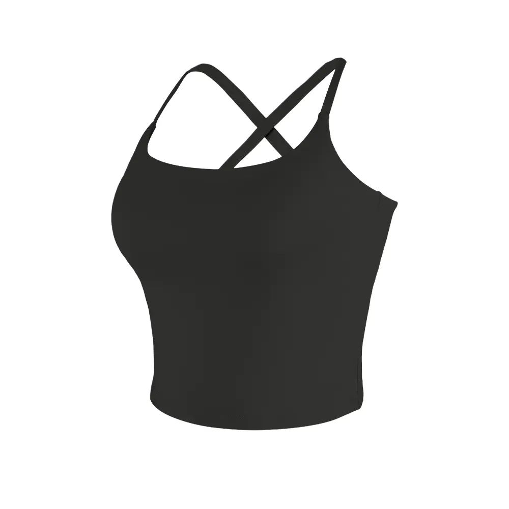 【3-Day Shipping】2026 New Adjustable Straps Built-in Bra Tank Top - Cross Back VS Spaghetti Straps & Scoop Neck, Slim Cute Buttery Soft Thicker Fabric Longline Sports Bra with Built-in One-Piece Bra Pads Yoga Wear Fitness Yoga Gym Activewear