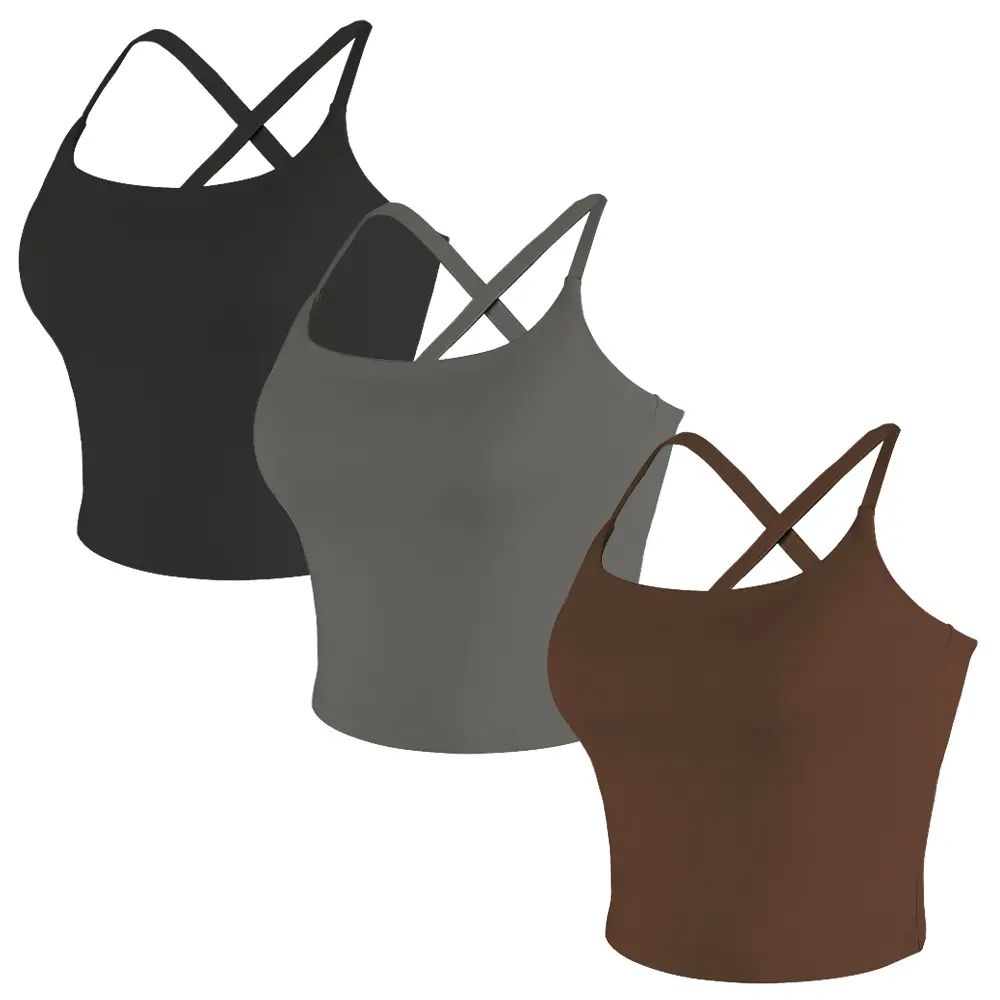 【3-Day Shipping】2026 New Adjustable Straps Built-in Bra Tank Top - Cross Back VS Spaghetti Straps & Scoop Neck, Slim Cute Buttery Soft Thicker Fabric Longline Sports Bra with Built-in One-Piece Bra Pads Yoga Wear Fitness Yoga Gym Activewear