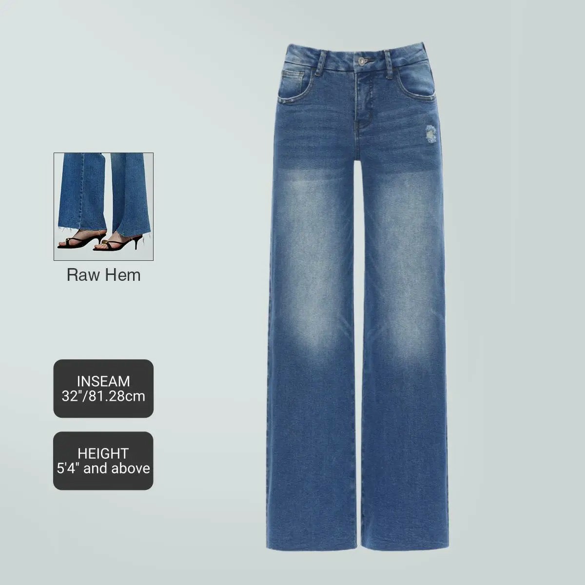 Mid-low Rise Baggy Jeans Stretchy Wide Leg for Women Distressed Pants