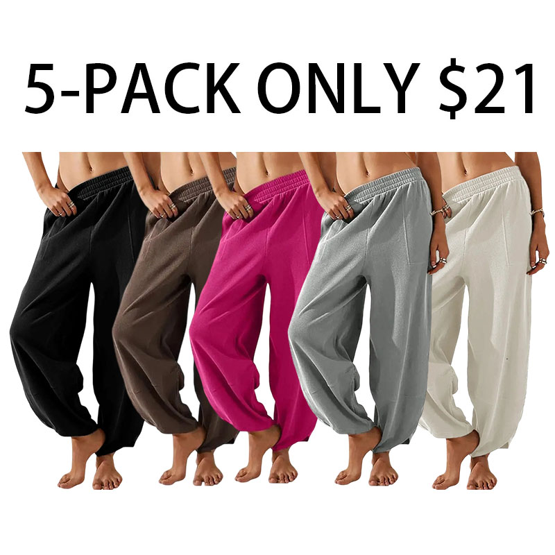 Womens Baggy Wide Leg Pants Casual Loose Elastic Waisted Palazzo Harem Pants
