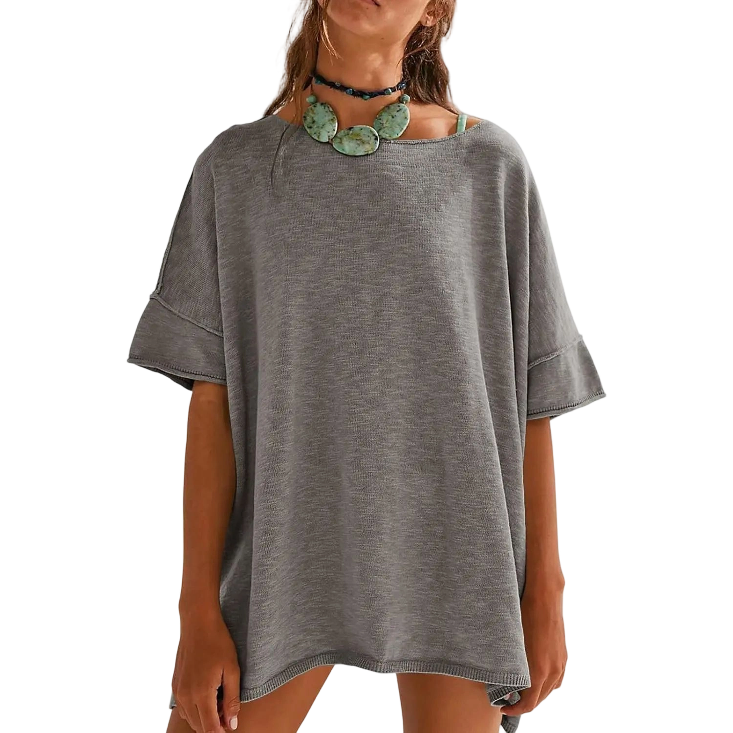 Women's Oversized T Shirts Casual Summer Crew Neck Loose Dropped Short Sleeve Side Slit Hem Blouse Tunic Tops Sweater Tee