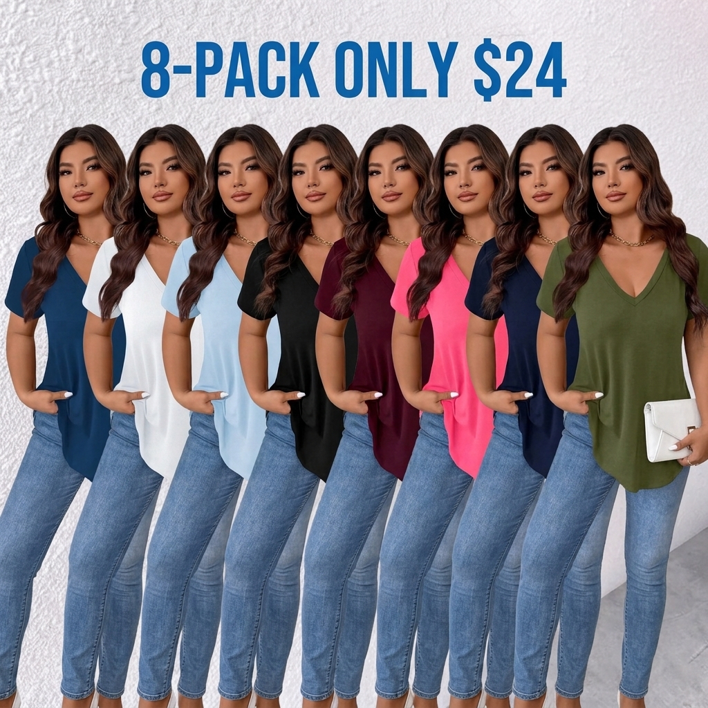 Women's Plus Size T-Shirts V-Neck Short Sleeve Curved Hem Tunic Tops