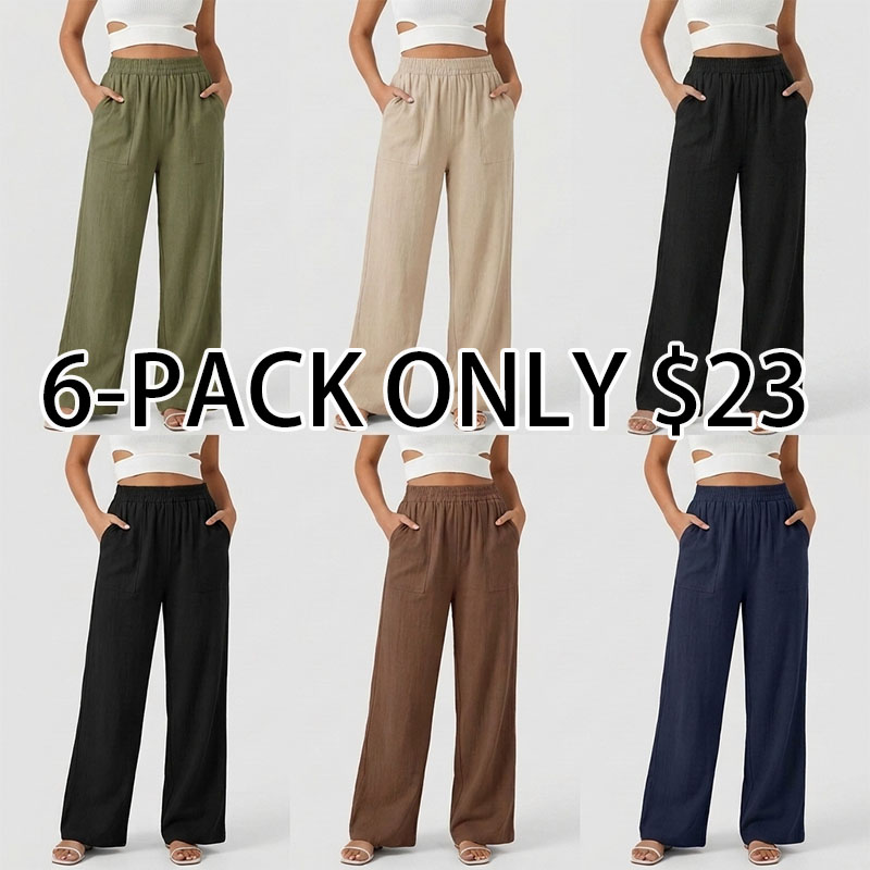 Women's Classical Chic Linen Palazzo Pants Summer Flowy Loose Wide Straight Leg Beach Trousers