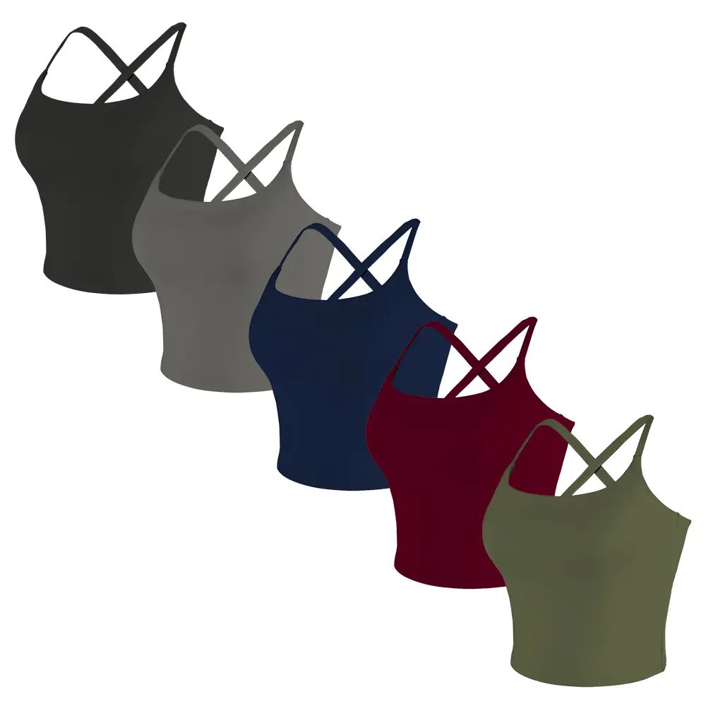 【3-Day Shipping】2026 New Adjustable Straps Built-in Bra Tank Top - Cross Back VS Spaghetti Straps & Scoop Neck, Slim Cute Buttery Soft Thicker Fabric Longline Sports Bra with Built-in One-Piece Bra Pads Yoga Wear Fitness Yoga Gym Activewear