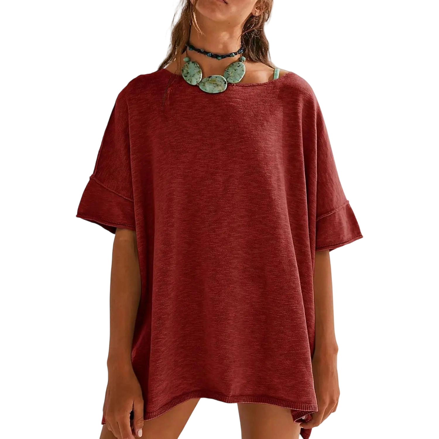 Women's Oversized T Shirts Casual Summer Crew Neck Loose Dropped Short Sleeve Side Slit Hem Blouse Tunic Tops Sweater Tee