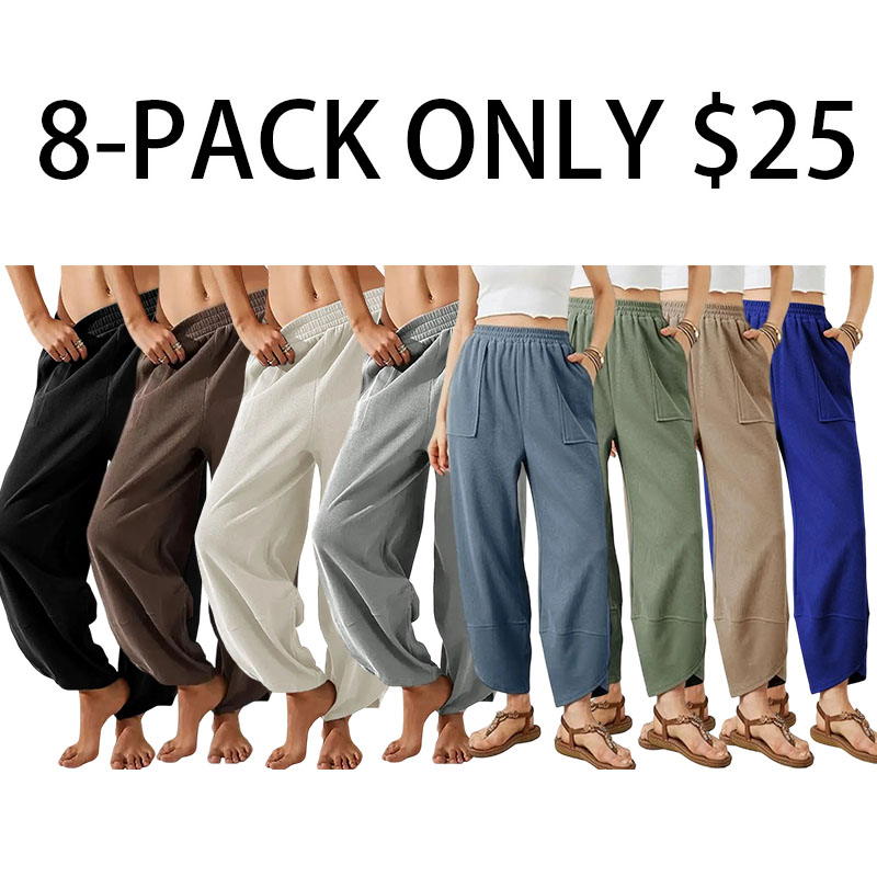 Womens Baggy Wide Leg Pants Casual Loose Elastic Waisted Palazzo Harem Pants