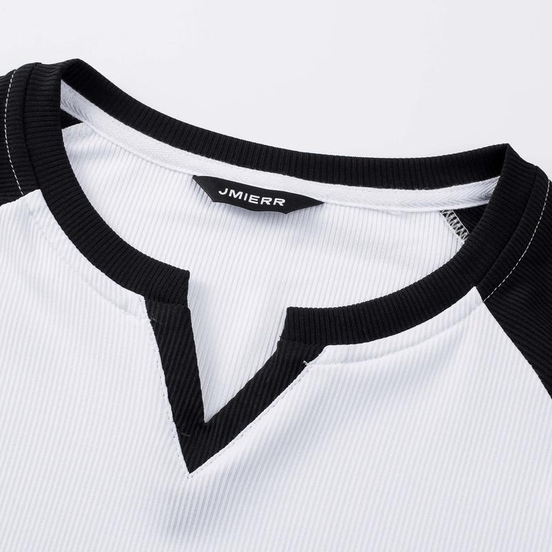Mens Long Sleeve Muscle T Shirts Casual V-Neck Longline Ribbed Tee Shirts
