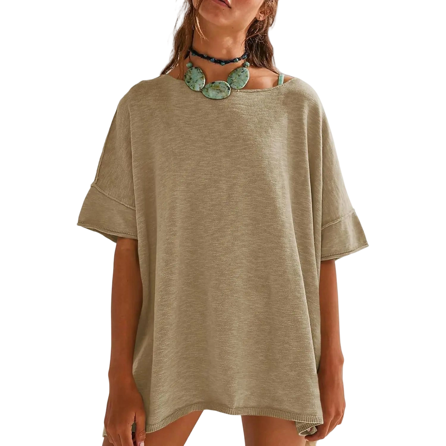 Women's Oversized T Shirts Casual Summer Crew Neck Loose Dropped Short Sleeve Side Slit Hem Blouse Tunic Tops Sweater Tee