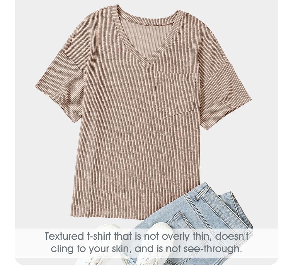 EVALESS Women's Oversized Summer T Shirts Tops V Neck Short Sleeve Ribbed Knitted Casual Loose Fit Blouses with Pocket 2026 Womenswear Outfits Summervibes Deals For You Days summer outfits
