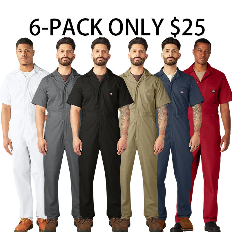 Men's short-sleeved work coveralls, designed to be worn over everyday clothing.