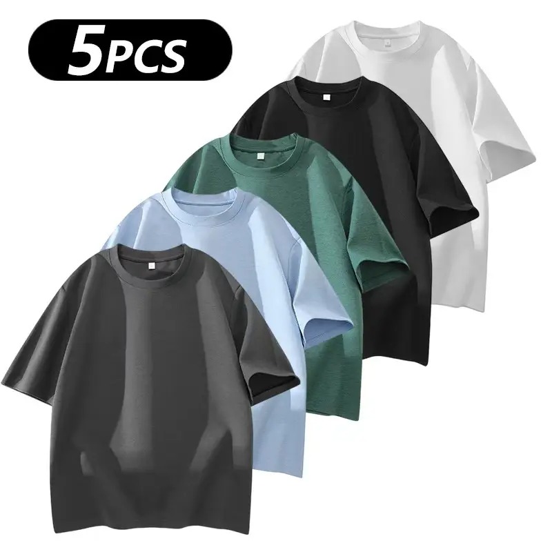 Men's 5PCS 100% cotton Crew Neck T-Shirts Set - Soft Loose Fit
