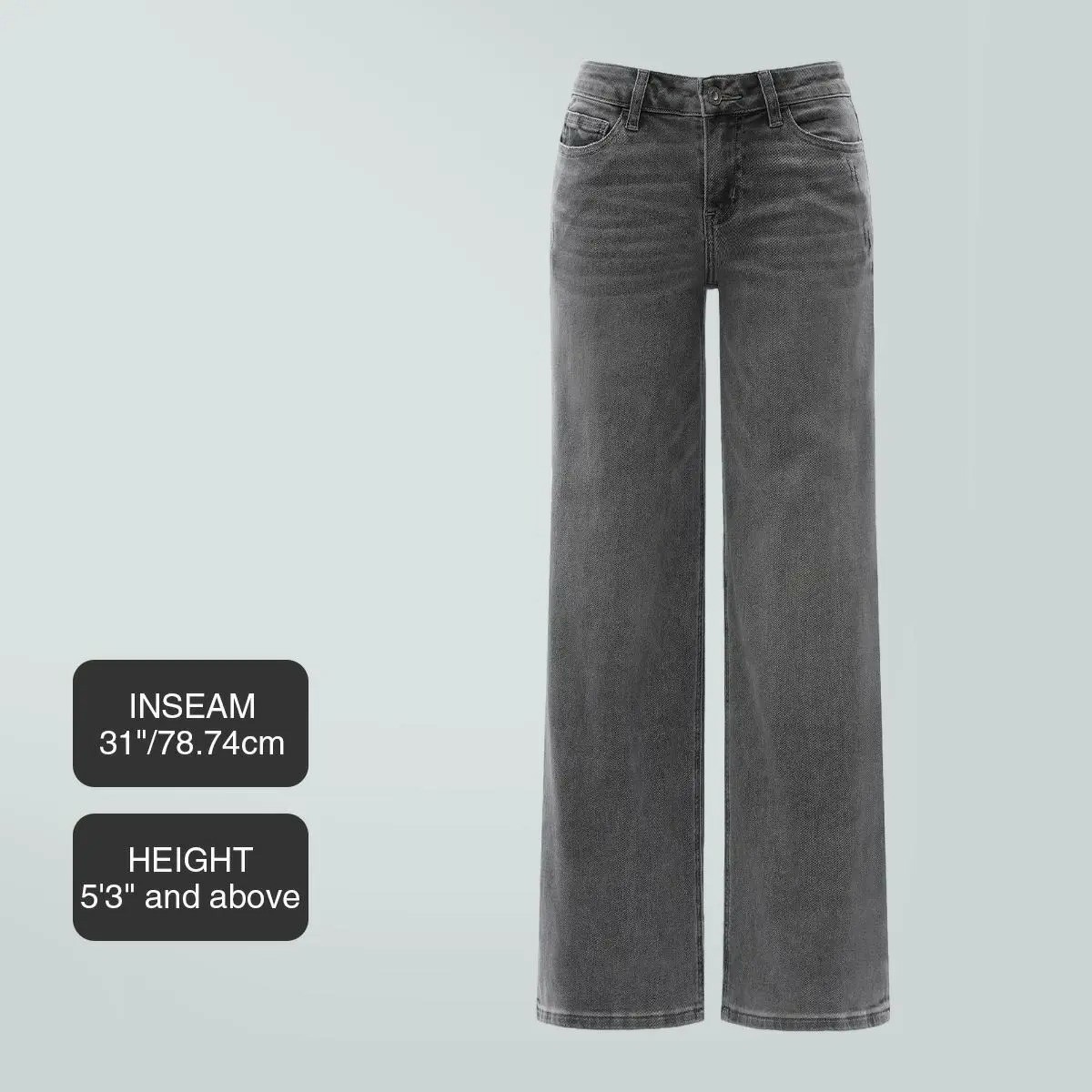 Mid-low Rise Baggy Jeans Stretchy Wide Leg for Women Distressed Pants