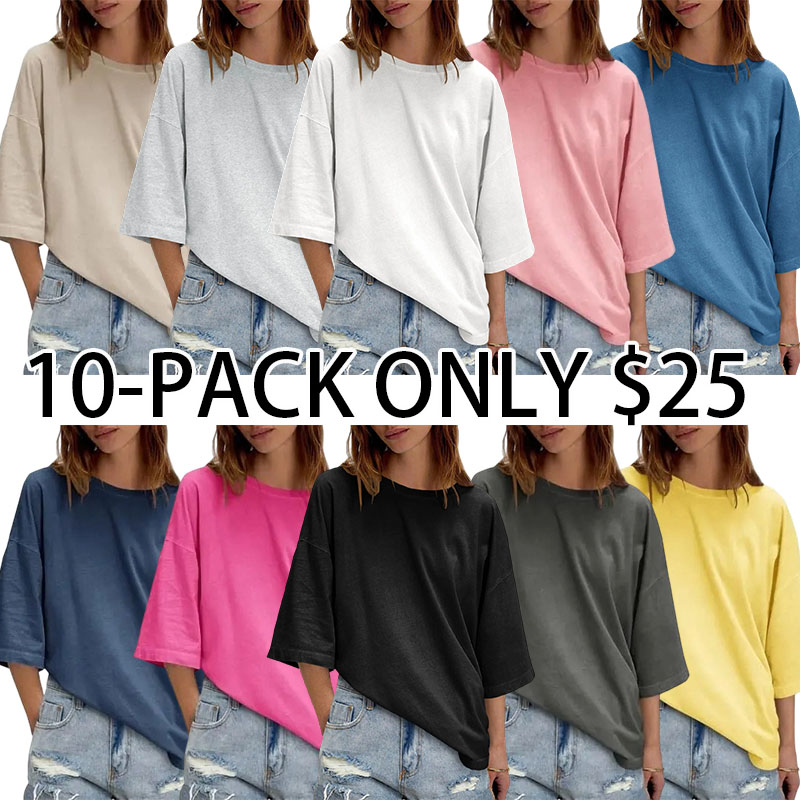 Womens 2026 New Summer Style Oversized Half Sleeve T-Shirts Casual Crew Neck Tunic Tops Loose Fit Boxy Basic Tees