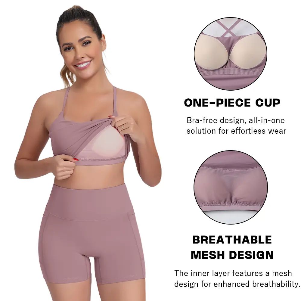 【3-Day Shipping】2026 New Adjustable Straps Built-in Bra Tank Top - Cross Back VS Spaghetti Straps & Scoop Neck, Slim Cute Buttery Soft Thicker Fabric Longline Sports Bra with Built-in One-Piece Bra Pads Yoga Wear Fitness Yoga Gym Activewear