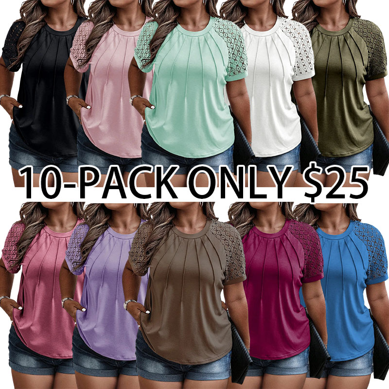 Plus Size Tops for Women Summer Lace Short Sleeve Crewneck Loose Casual Blouse Tunic T Shirts