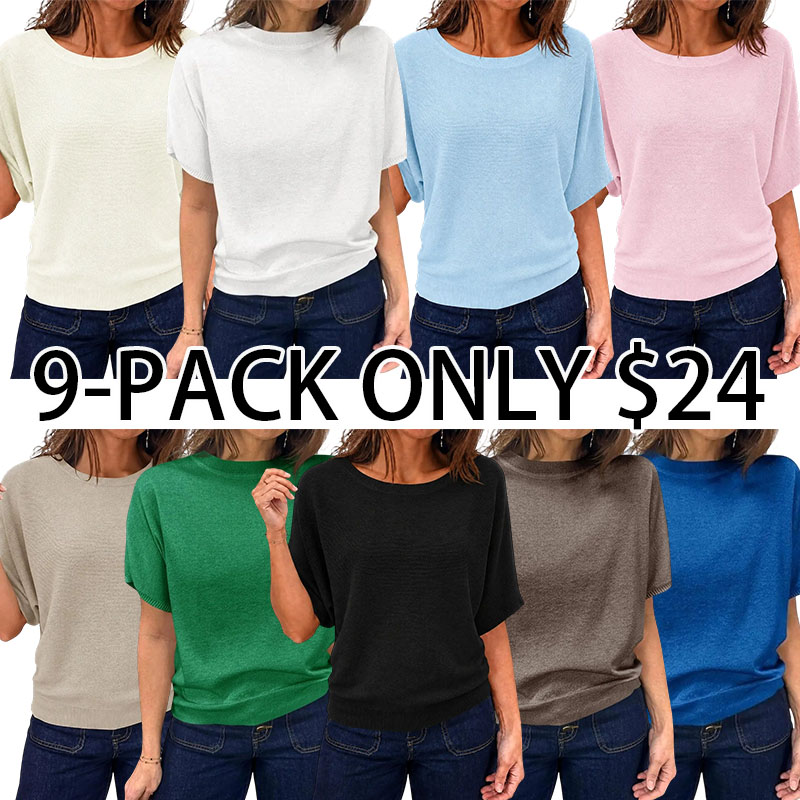 Womens Short Sleeve Sweater Summer Batwing Trendy Casual Boat Neck Lightweight Loose Fitting Knit Tops