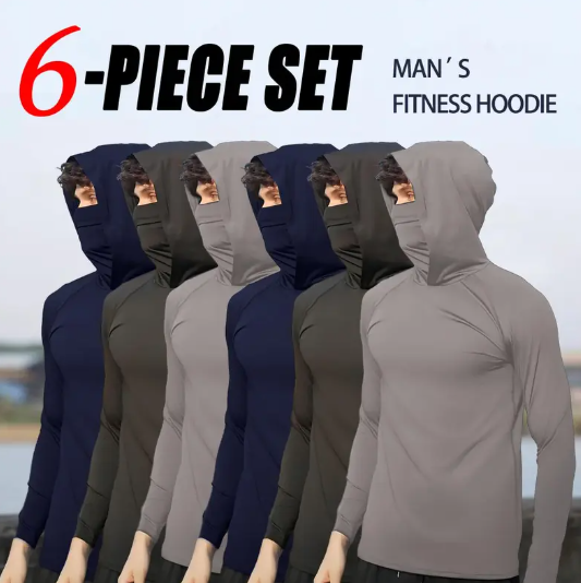Men's Casual Hooded Pullover 6-Pack — Slim Fit, Long Sleeve, UPF Sun Protection, Lightweight & Breathable
