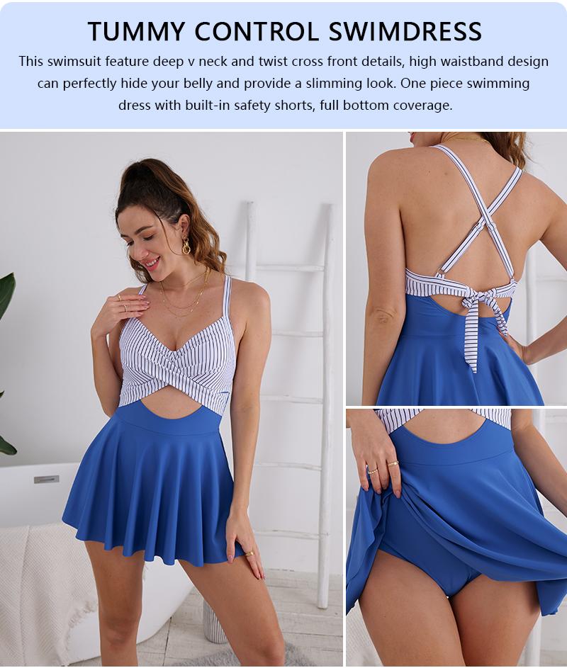 B2prity Women Cutout One Piece Skirt Swimsuit V Neck Wrap Tie Back Swimdress Tummy Control Bathing Suits High Rise Swimwear High Waist Swimwsuit SummerVibes
