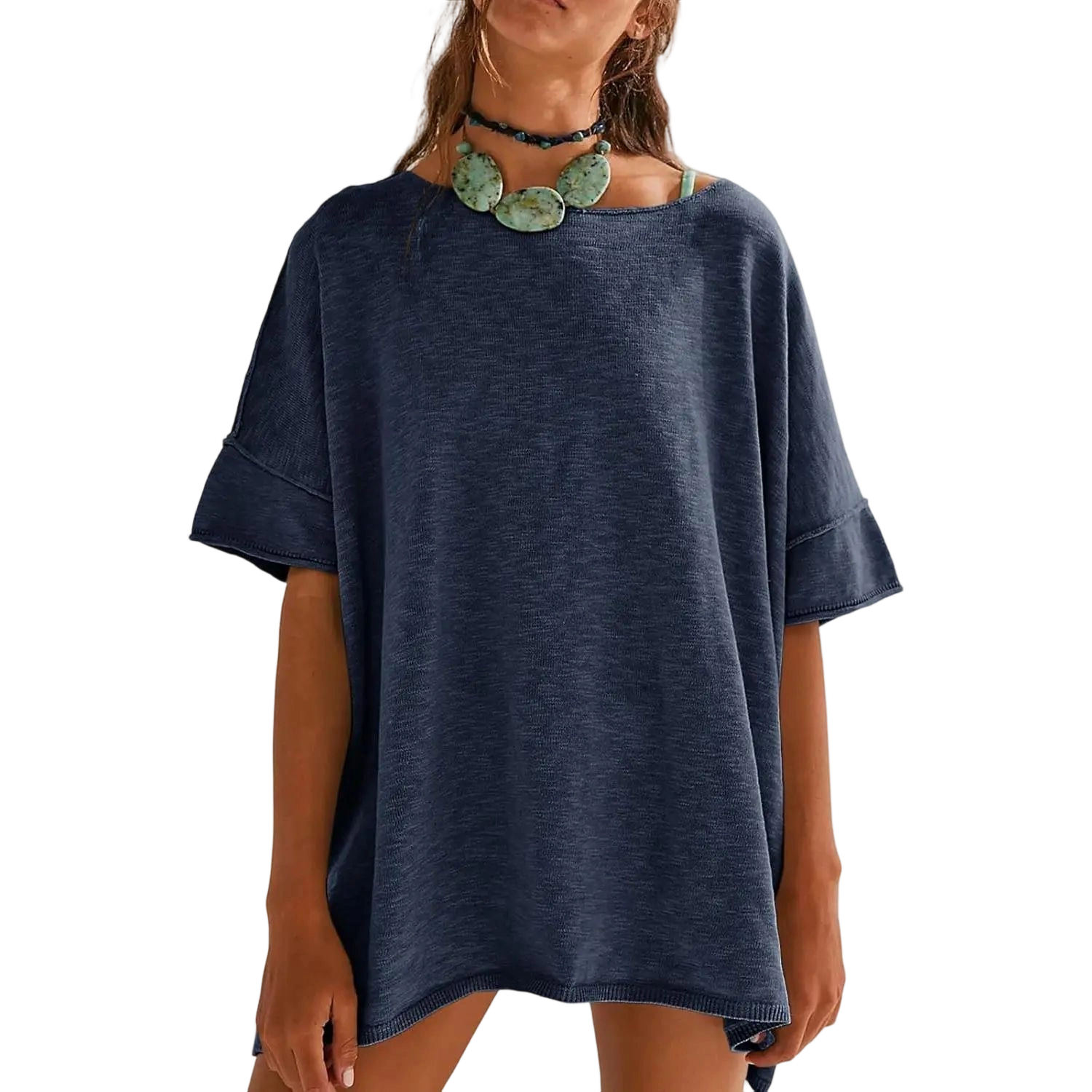 Women's Oversized T Shirts Casual Summer Crew Neck Loose Dropped Short Sleeve Side Slit Hem Blouse Tunic Tops Sweater Tee