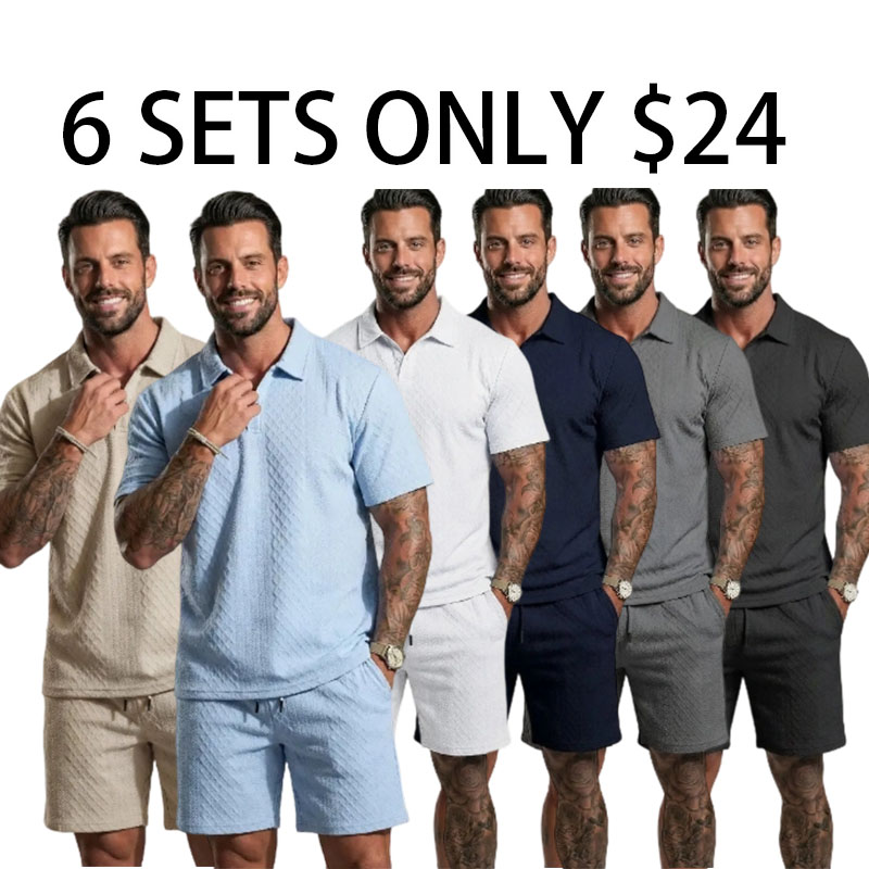 Men's Solid Polo Shirt & Drawstring Waist Shorts Set Cozy Breathable Two-piece