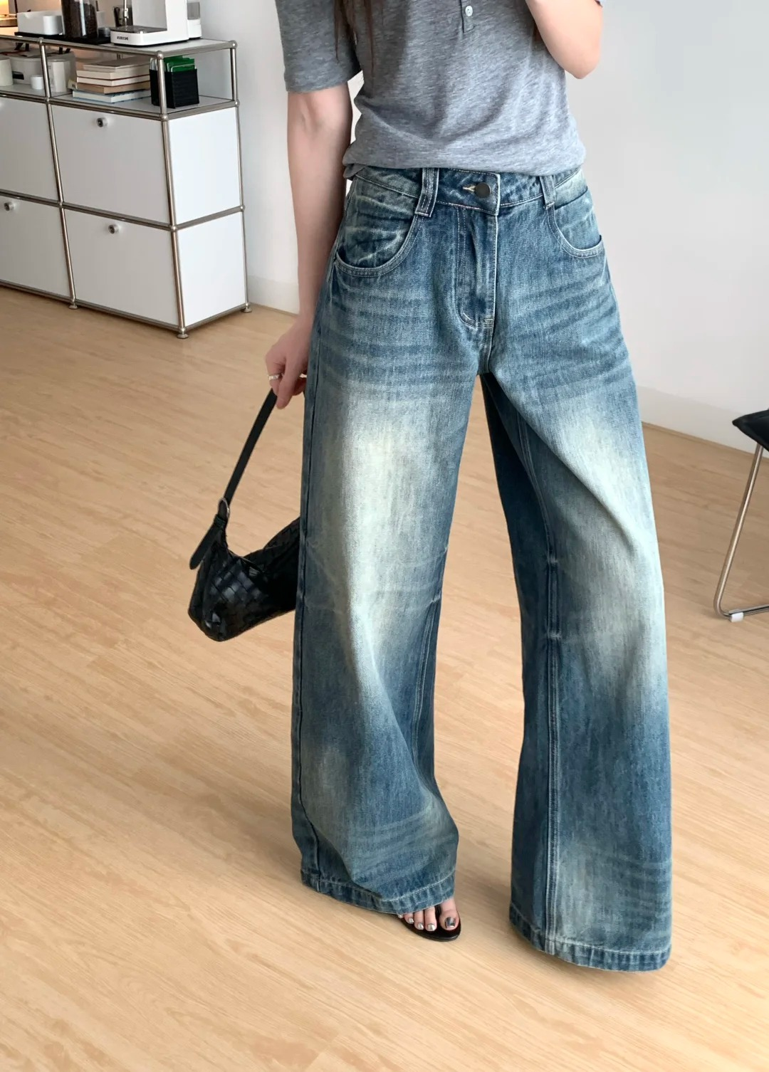 Vintage Wash Wide Leg Jeans