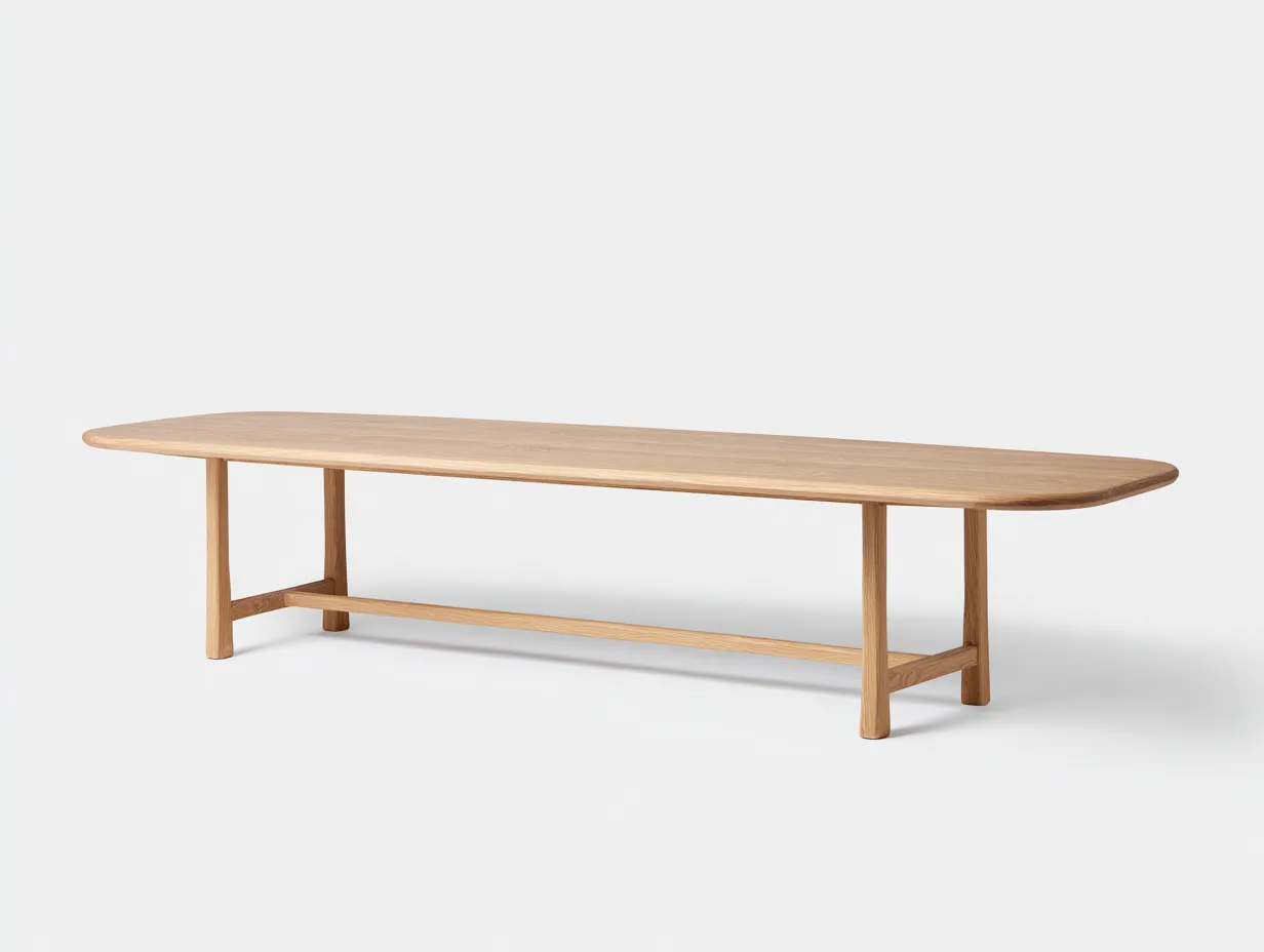 Esstisch aus Eichenholz 240x90x75 cm - Eiche Natur - abgerundete Platte mit Querstrebe für Esszimmer-Javovihaus