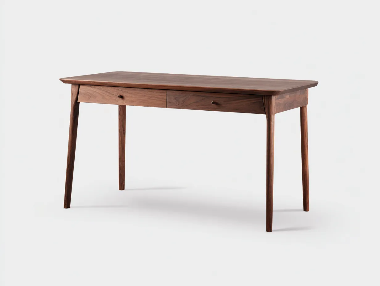Schreibtisch Walnussoptik mit zwei Schubladen 125x62x76 cm - Walnussbraun - schlanke Beine für Büro-Javovihaus