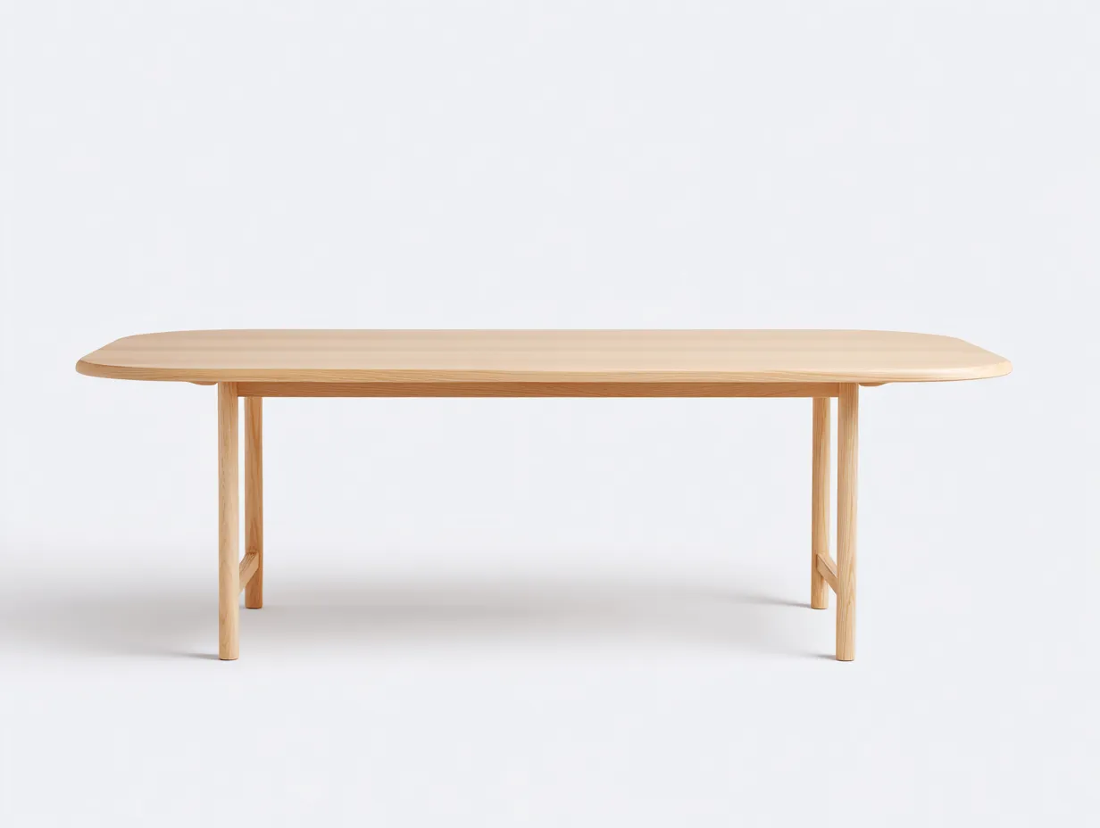 Esstisch aus Eichenholz 235x92x75 cm - Eiche Hell - lange Rundkante und seitliche Rahmenbeine für Esszimmer-Javovihaus