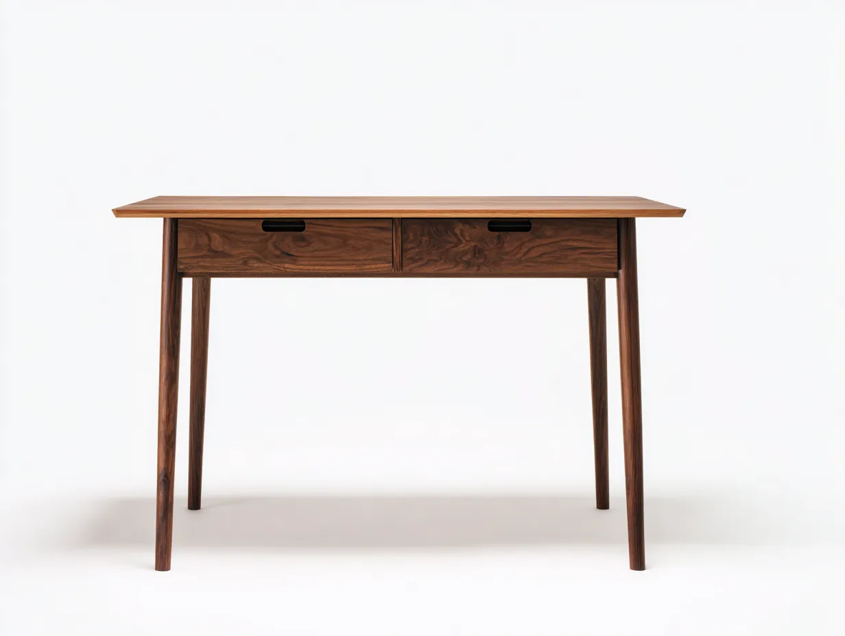 Schreibtisch aus Walnussholz mit zwei Schubladen 120x60x76 cm - Walnussbraun und Schwarz - Retroform für Büro-Javovihaus