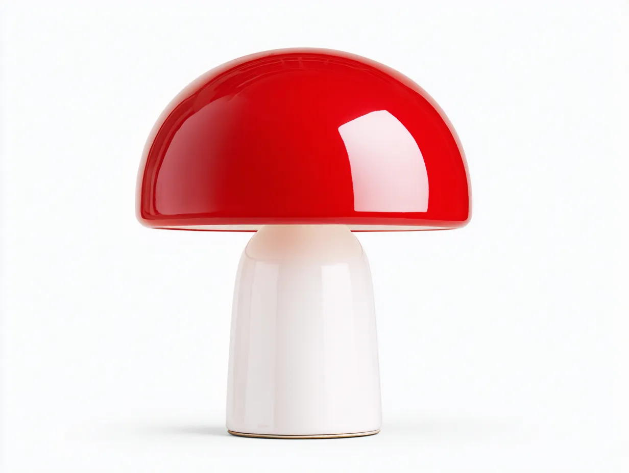 Tischlampe in Pilzform mit glänzendem Schirm 29x29x36 cm - Rot und Weiß - farbige Akzentleuchte für Arbeitszimmer-Javovihaus
