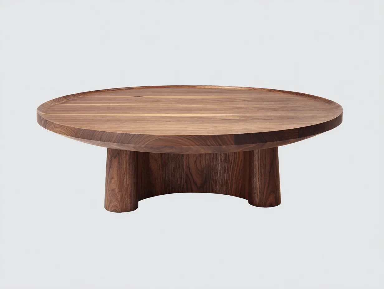 Couchtisch Rund Massivholz Walnuss 100 cm Natur Design Wohnzimmer-Javovihaus