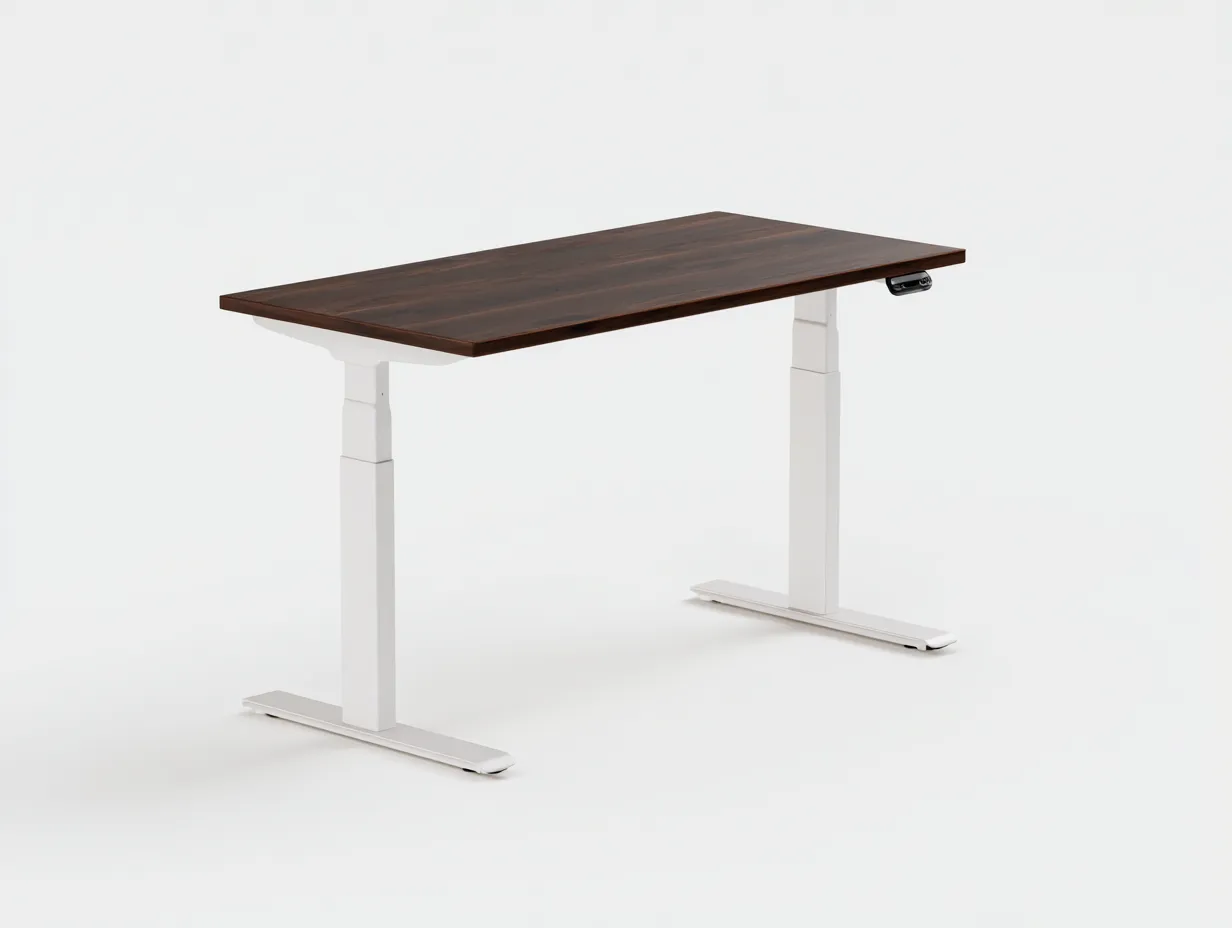 Schreibtisch elektrisch höhenverstellbar 140x70x72-118 cm - Walnussbraun und Weiß - Bedienfeld für Büro-Javovihaus