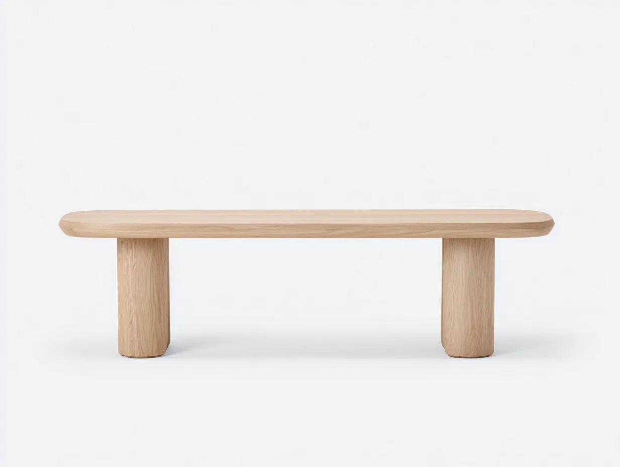 Sitzbank aus hellem Holz 160x40x45 cm - Eiche Hell - breite Rundbeine für Außenbereich-Javovihaus