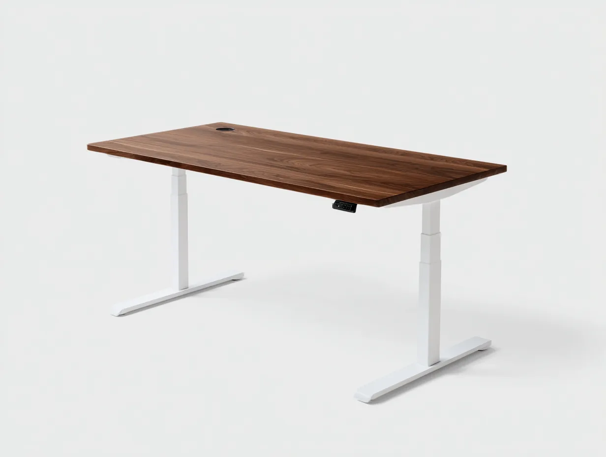 Schreibtisch elektrisch mit Kabeldurchlass 155x75x72-120 cm - Walnussbraun und Weiß und Schwarz - Arbeitsplatte für Büro-Javovihaus