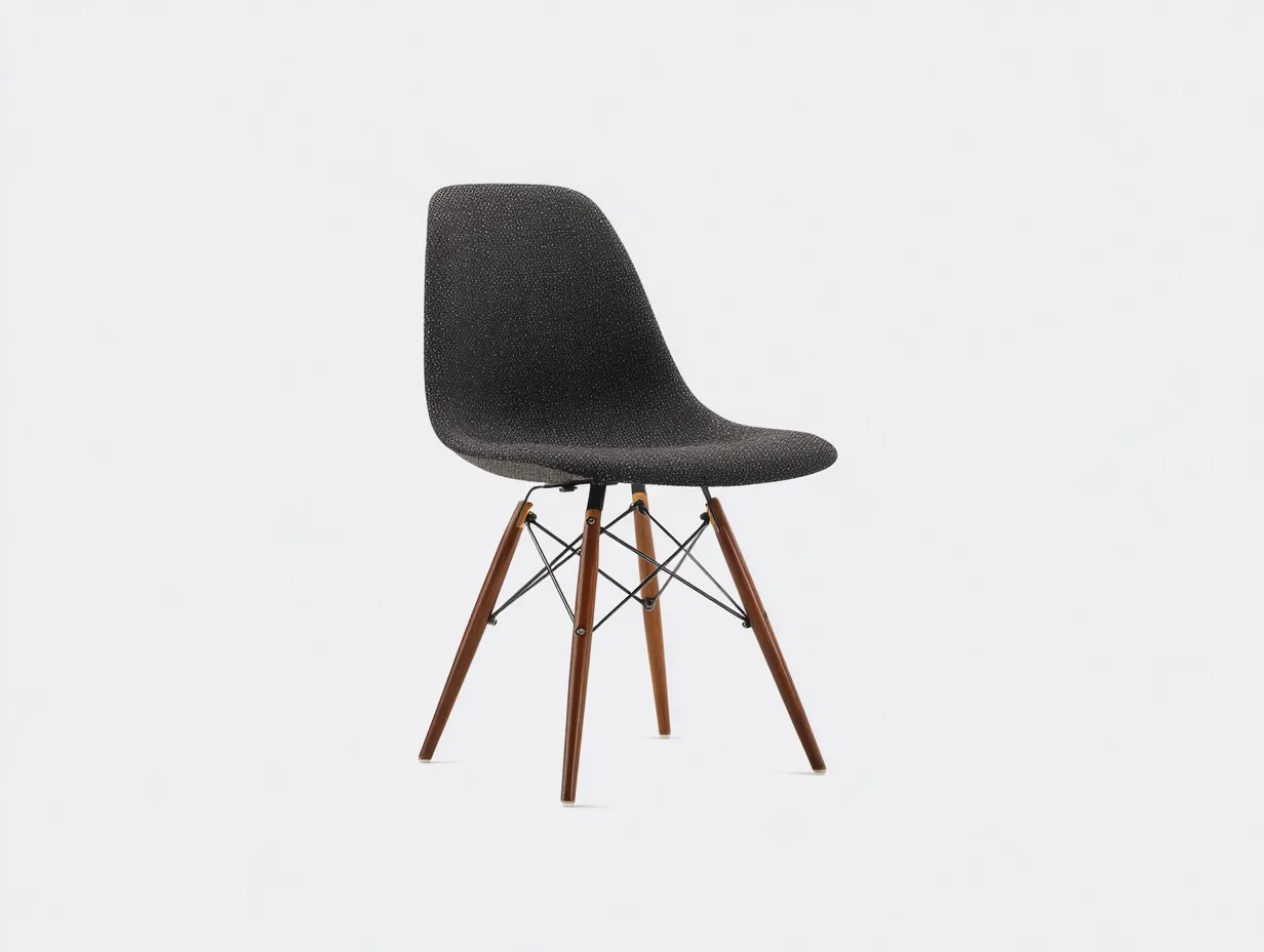 Beistellstuhl Dunkelgrau Stoff Walnuss Holz - Retro - 47x50x83 cm - Wohnzimmer-Javovihaus