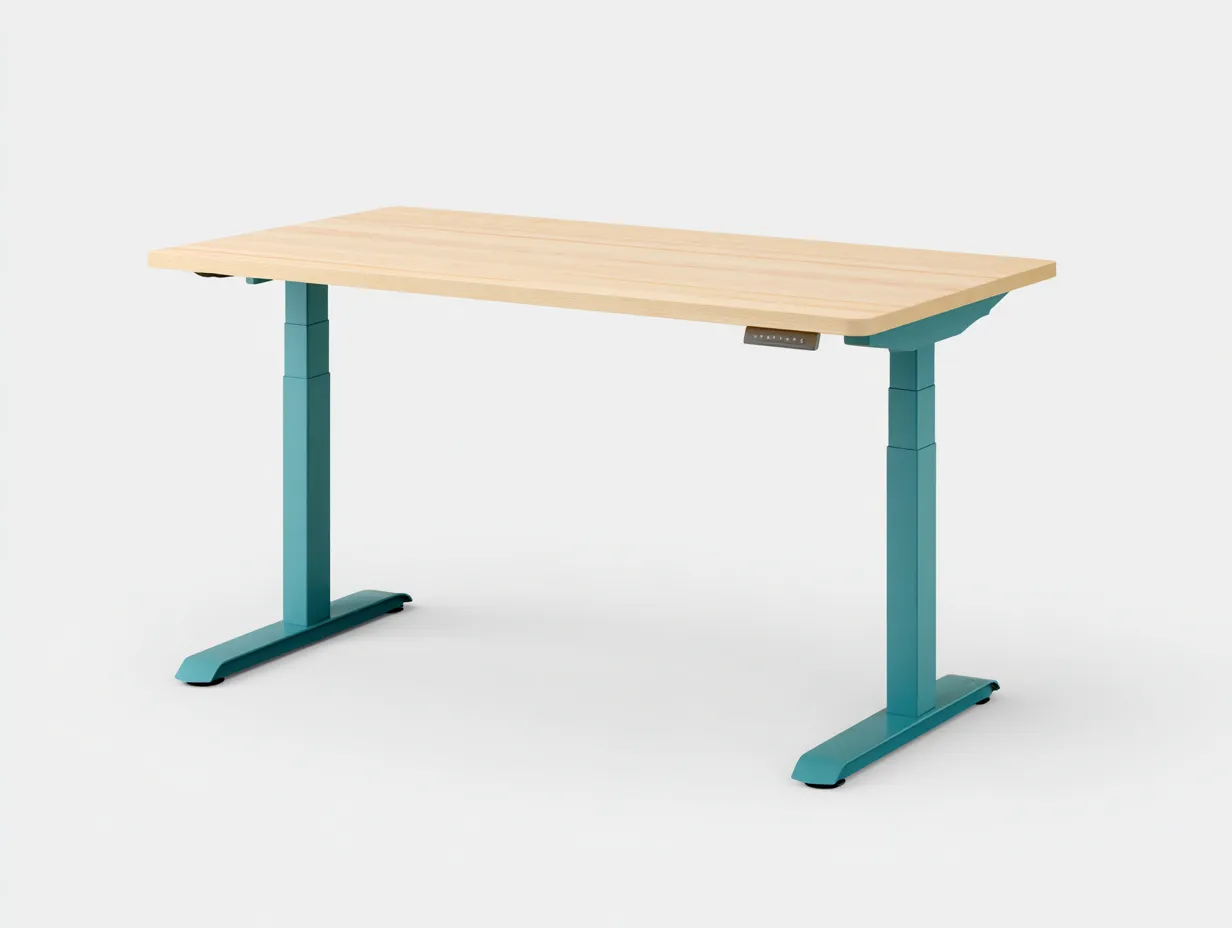 Schreibtisch elektrisch verstellbar 140x70x72-118 cm - Holz Natur und Türkis - Bedienfeld für Büro-Javovihaus