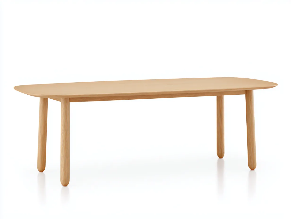 Esstisch länglich aus hellem Holz 230x88x75 cm - Eiche Hell - runde Beine und weiche Enden für Esszimmer-Javovihaus