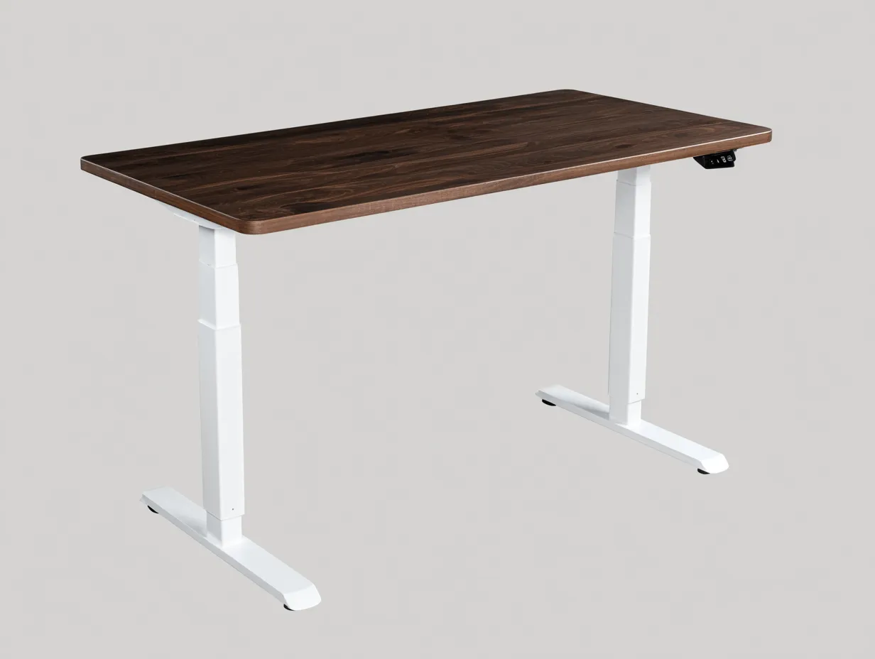 Schreibtisch höhenverstellbar elektrisch 160x75x72-121 cm - Nussbaum und Weiß - breite Arbeitsplatte für Büro-Javovihaus
