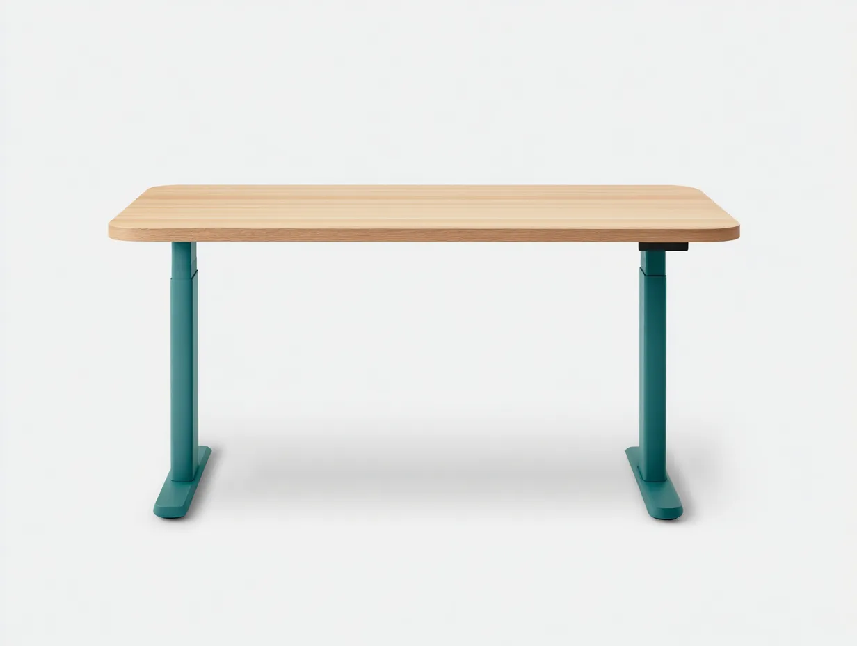 Schreibtisch höhenverstellbar 130x65x72-116 cm - Eiche Hell und Türkis - elektrisches Gestell für Büro-Javovihaus
