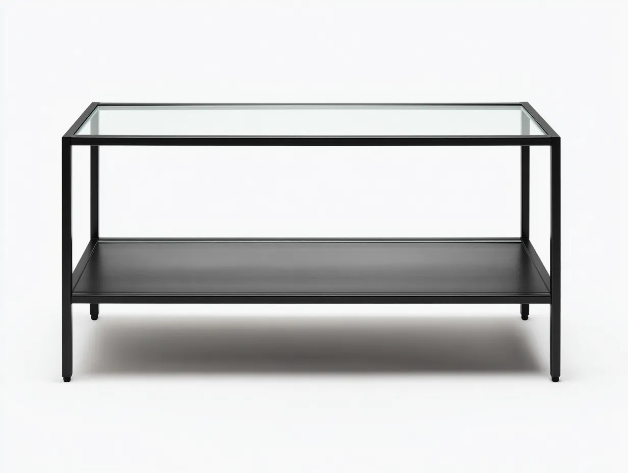 Couchtisch Glas Metall Schwarz 100 cm Zwei Ebenen Minimalistisch-Javovihaus