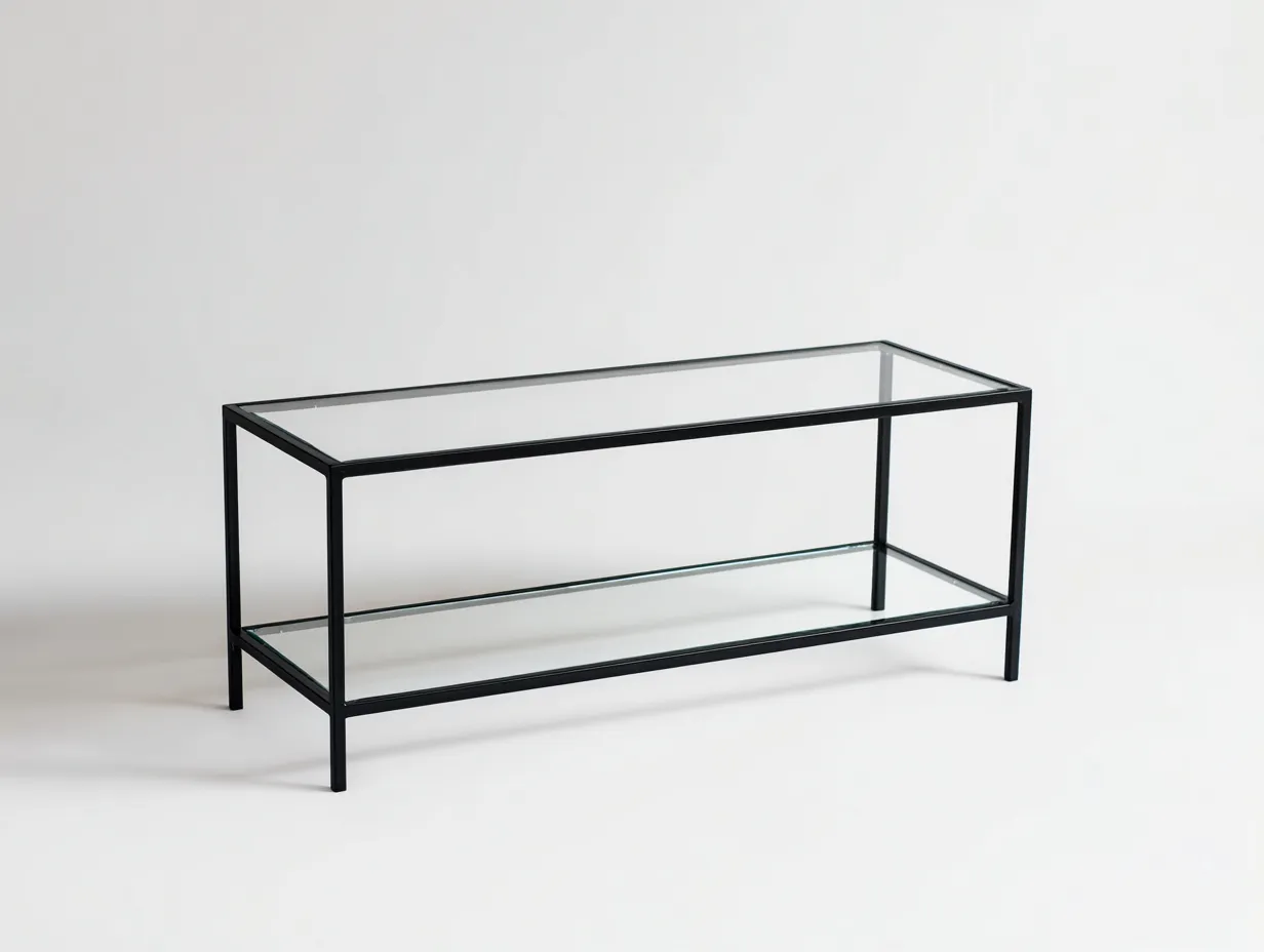 Couchtisch Glas Metall Schwarz 95 cm Zwei Ablagen Modern Industrial-Javovihaus