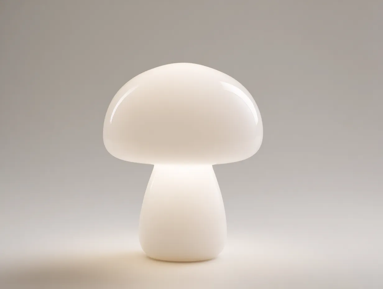 Tischlampe aus weißem Glas 30x30x38 cm - Weiß - leuchtende Pilzform für Arbeitszimmer-Javovihaus