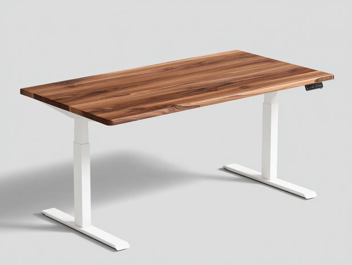 Schreibtisch elektrisch mit zwei Kabeldurchlässen 160x80x72-122 cm - Walnuss und Weiß und Schwarz - Komfortsteuerung für Büro-Javovihaus