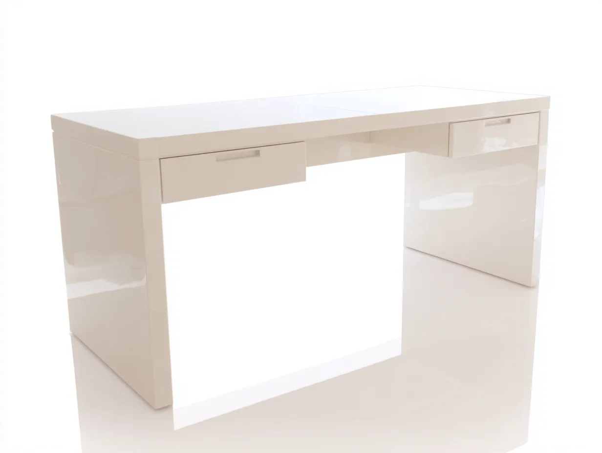 Schreibtisch Hochglanz mit zwei Schubladen 125x60x76 cm - Cremeweiß - breiter Korpus für Büro-Javovihaus