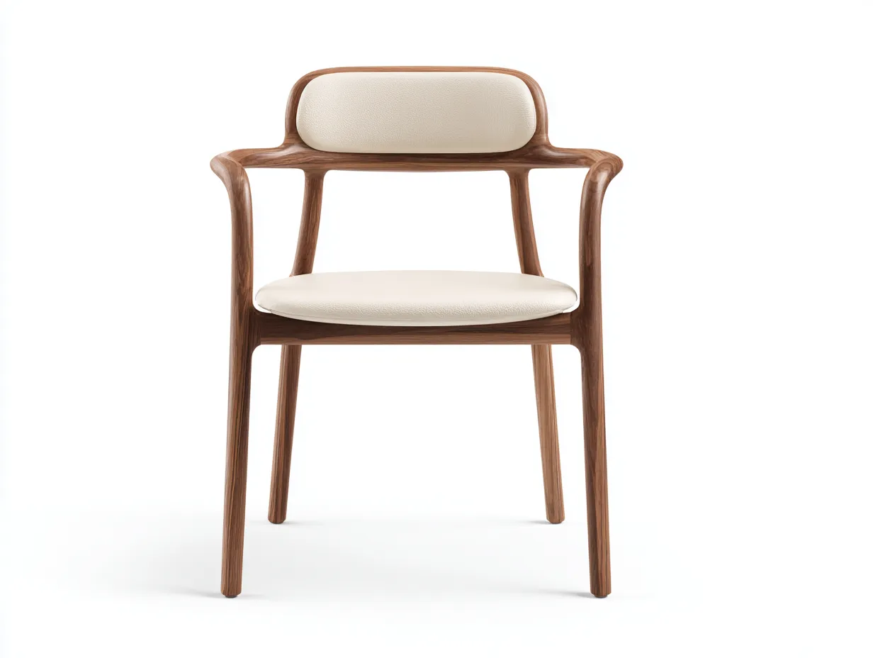 Beistellstuhl aus Walnussholz und Lederoptik 60x57x81 cm - Walnussbraun und Creme - gepolsterter Rücken für Wohnzimmer-Javovihaus