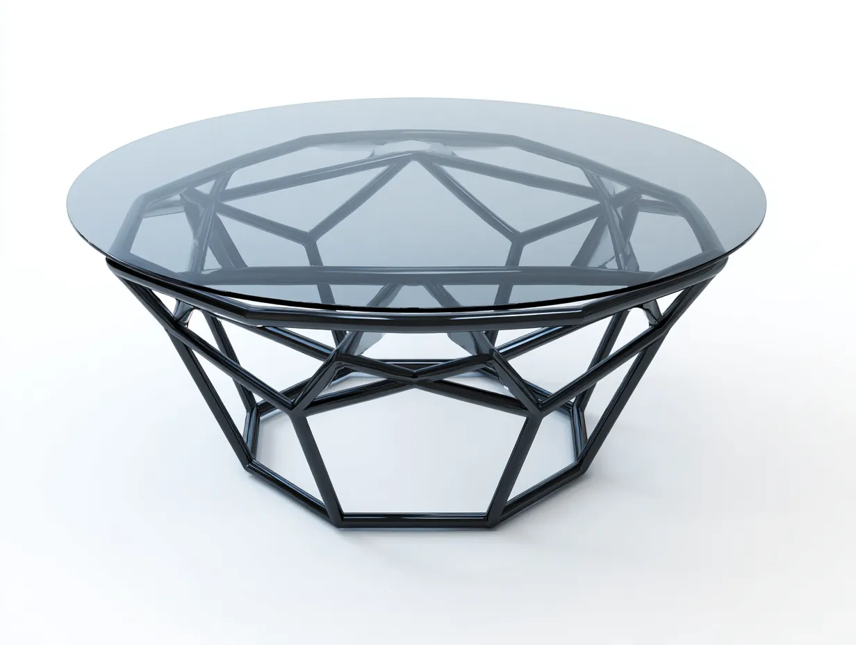Couchtisch Glas Metall Rund 90 cm Schwarz Geometrisches Design Modern-Javovihaus