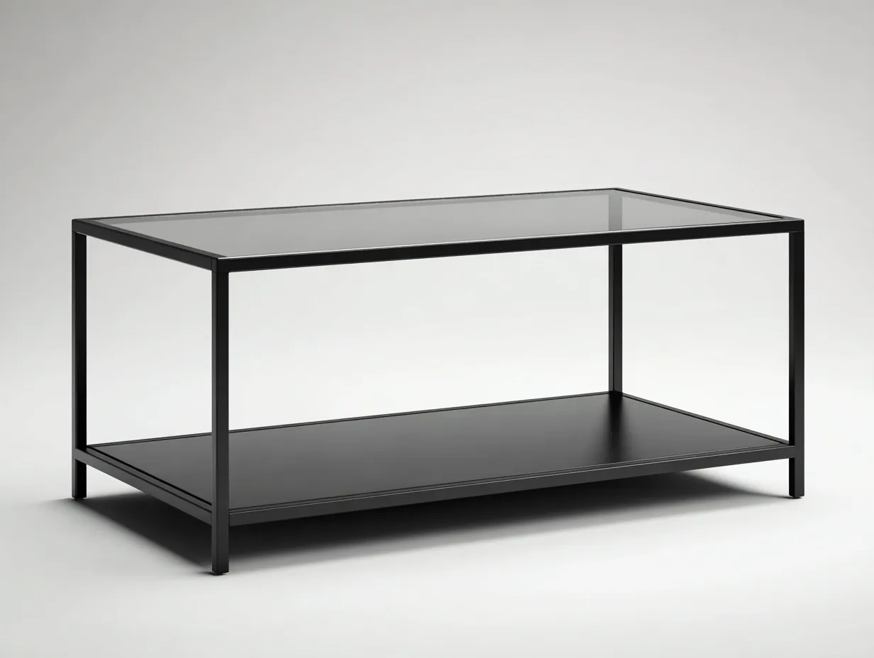 Couchtisch Rechteck Glas Metall Schwarz 105 cm Minimalistisch Stabil-Javovihaus